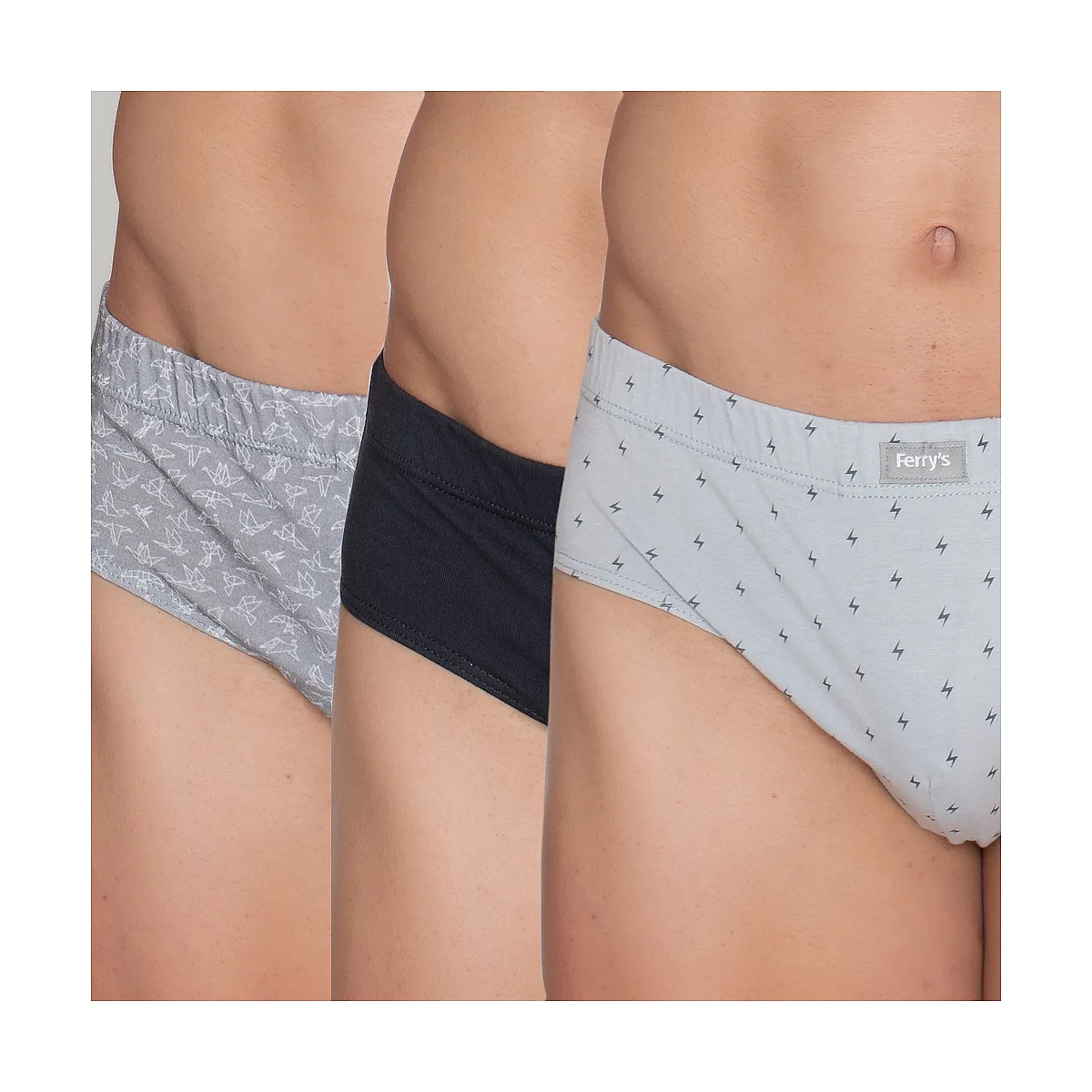 414 PACK OF 3 GREY PRINTED AND PLAIN CLOSED SLIPS