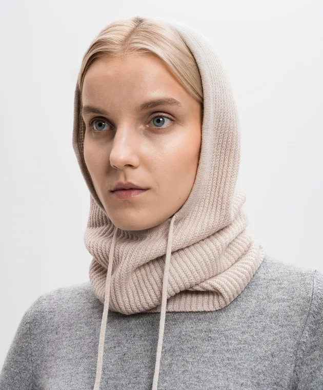 Allude Beige cashmere balaclava