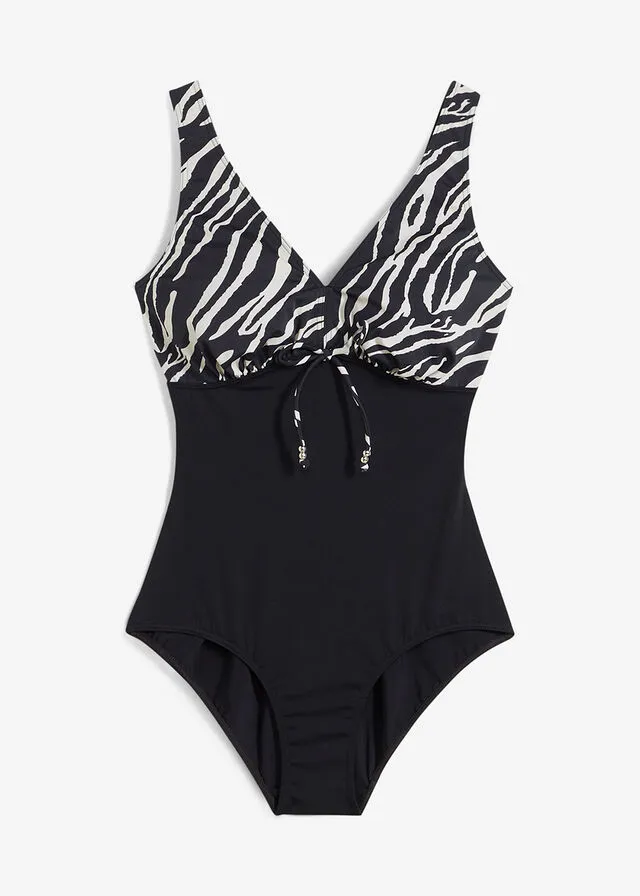 BAñADOR NEGROBEIGE CON ESTAMPADO DE CEBRA