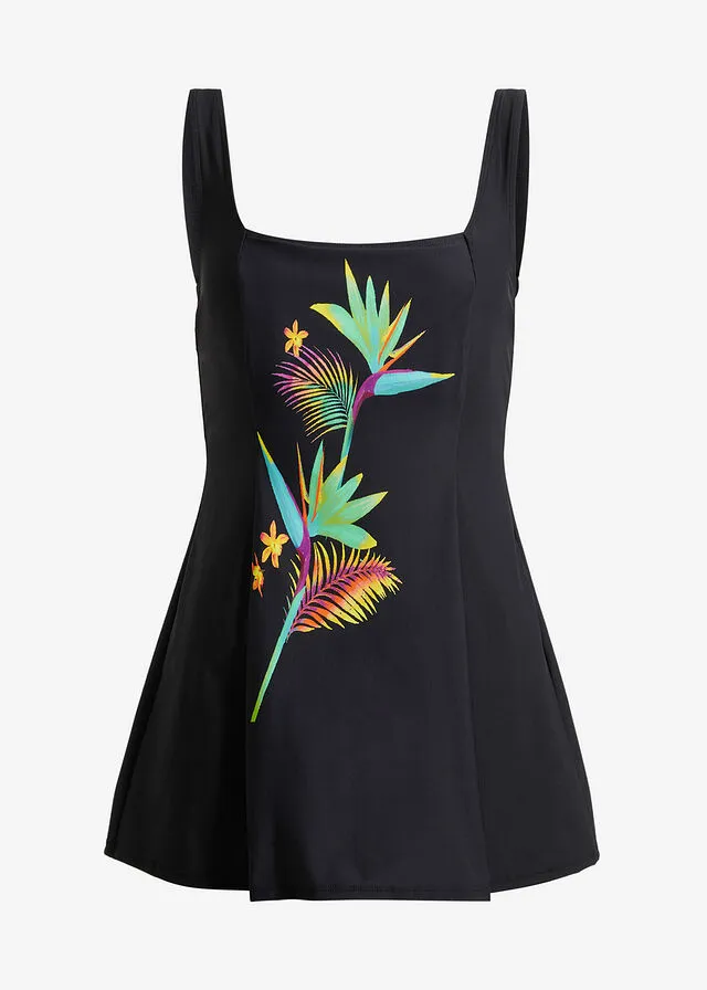 Bañador vestido moldeador Negro de flores