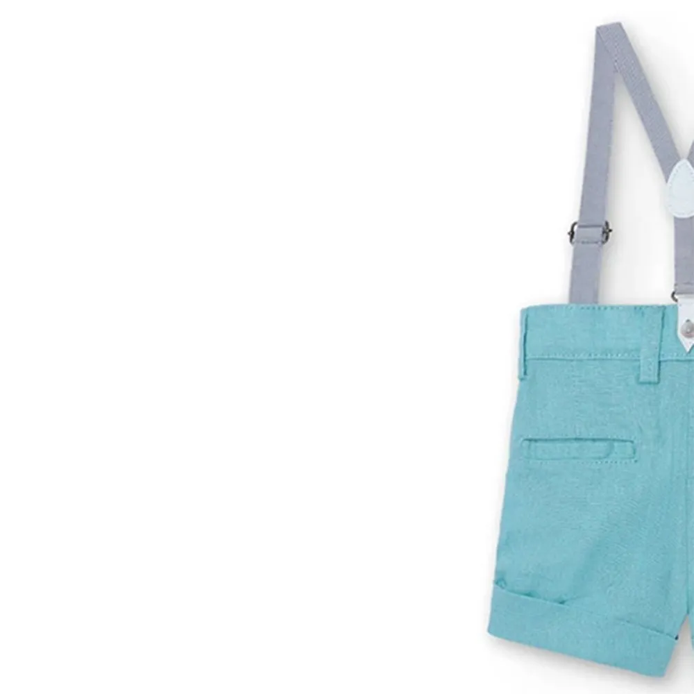Bermudas lino con tirantes de bebé Boboli 718208 VERDE CORDONETS