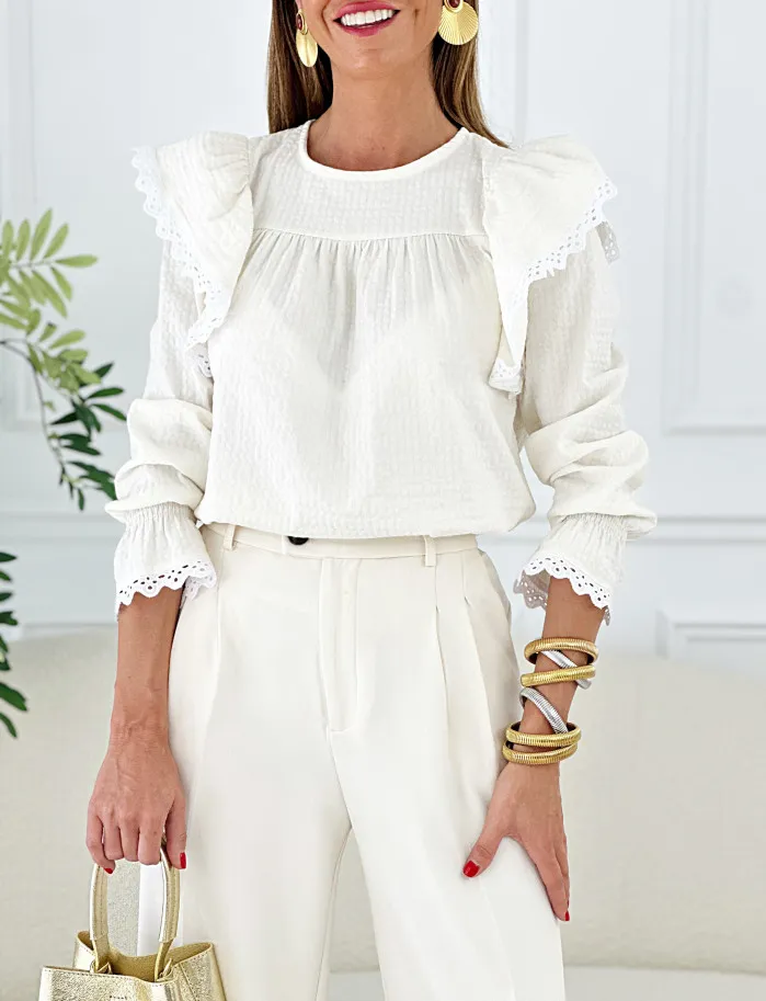 Blusa Carlota puntilla beige