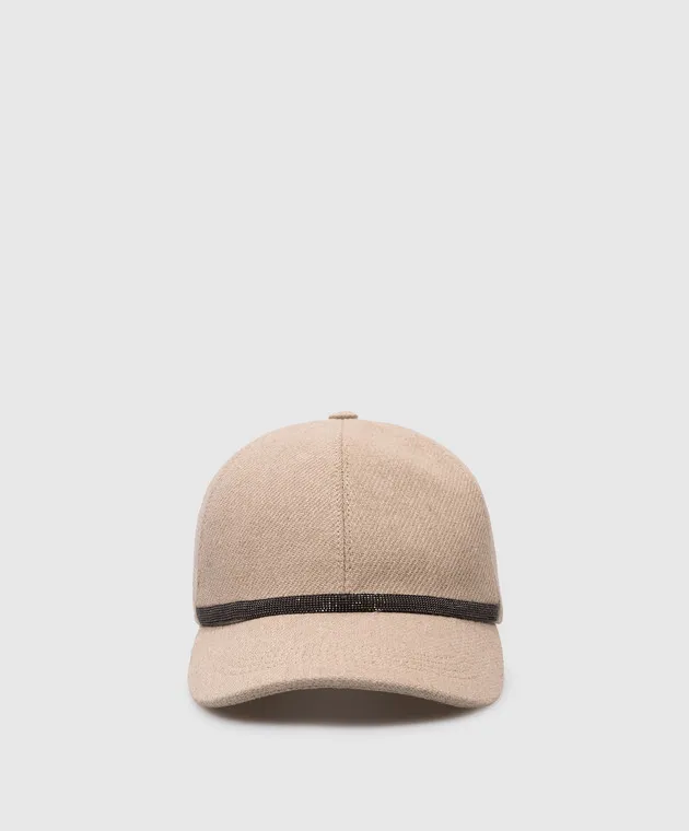 Brunello Cucinelli Beige cap made of wool with a monil chain