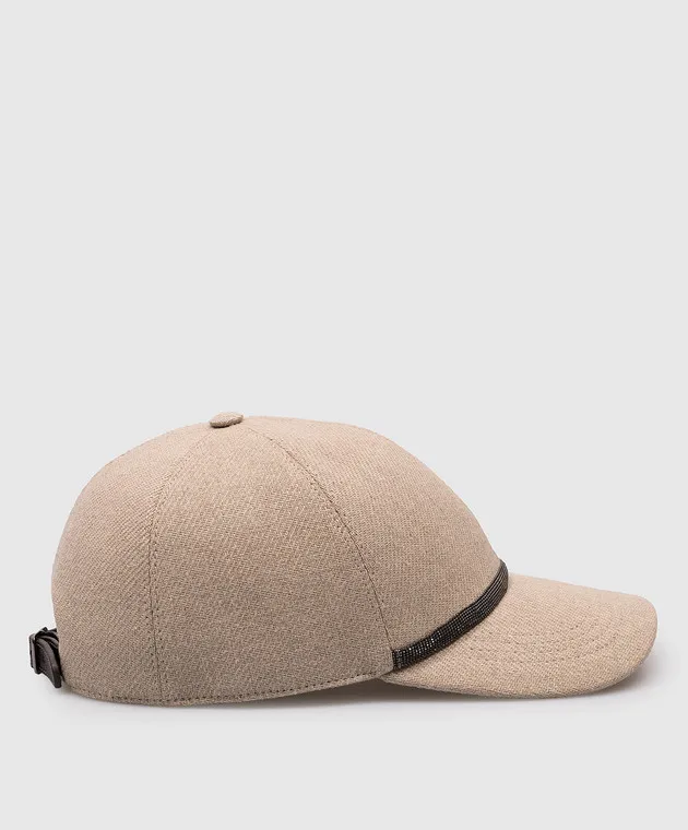 Brunello Cucinelli Beige cap made of wool with a monil chain
