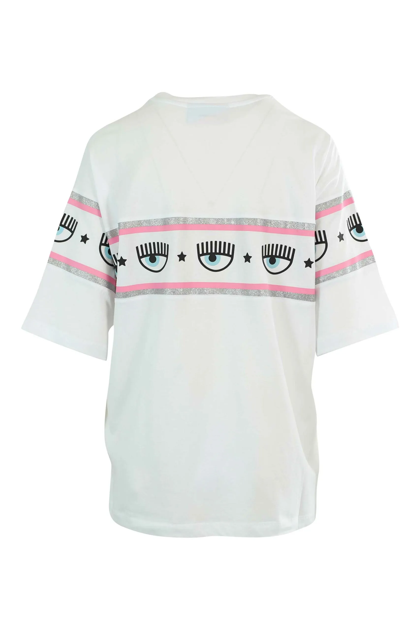 Camiseta blanca manga ancha con logo ojo en cinta