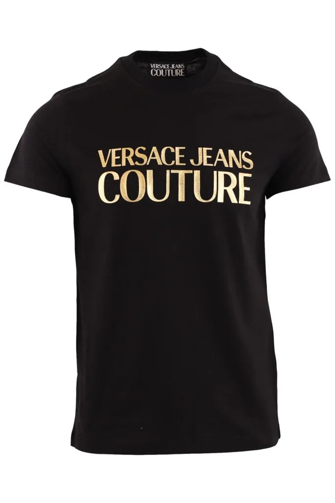 Camiseta negra con logo dorado metalizado