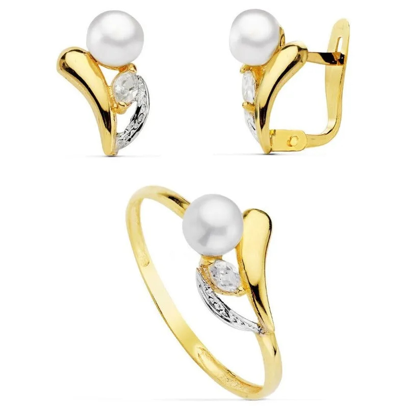 Conjunto comunión oro perlas