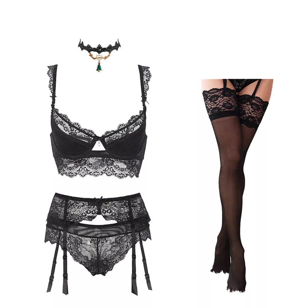 Conjunto de lencería navideo con choker