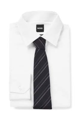 Corbata de jacquard de seda italiana y algodón a rayas en diagonal