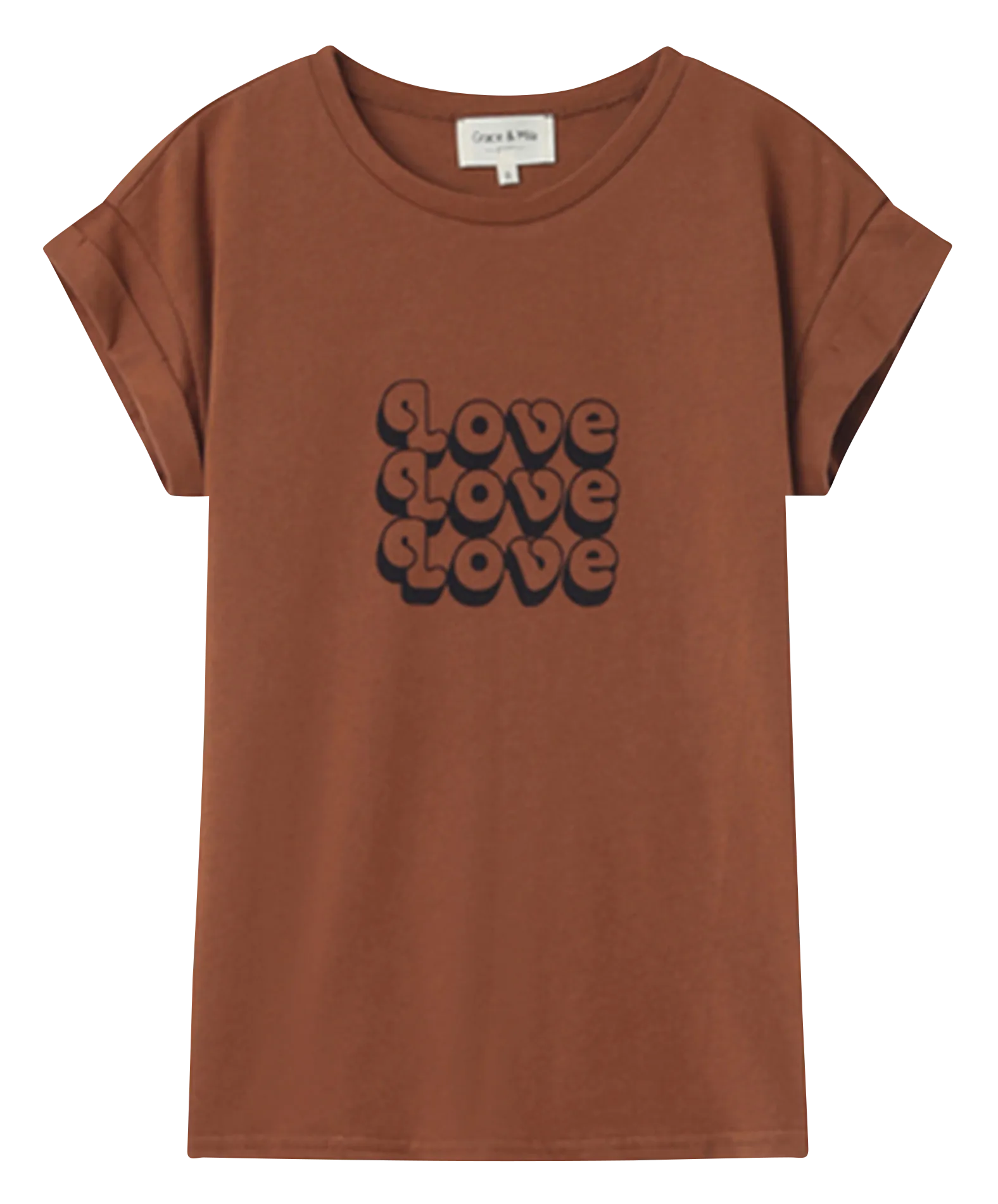 GRACE ET MILA NINALOU  CAMISETA DE MANGA CORTA CON CUELLO REDONDO SERIGRAFIADA EN MARRON