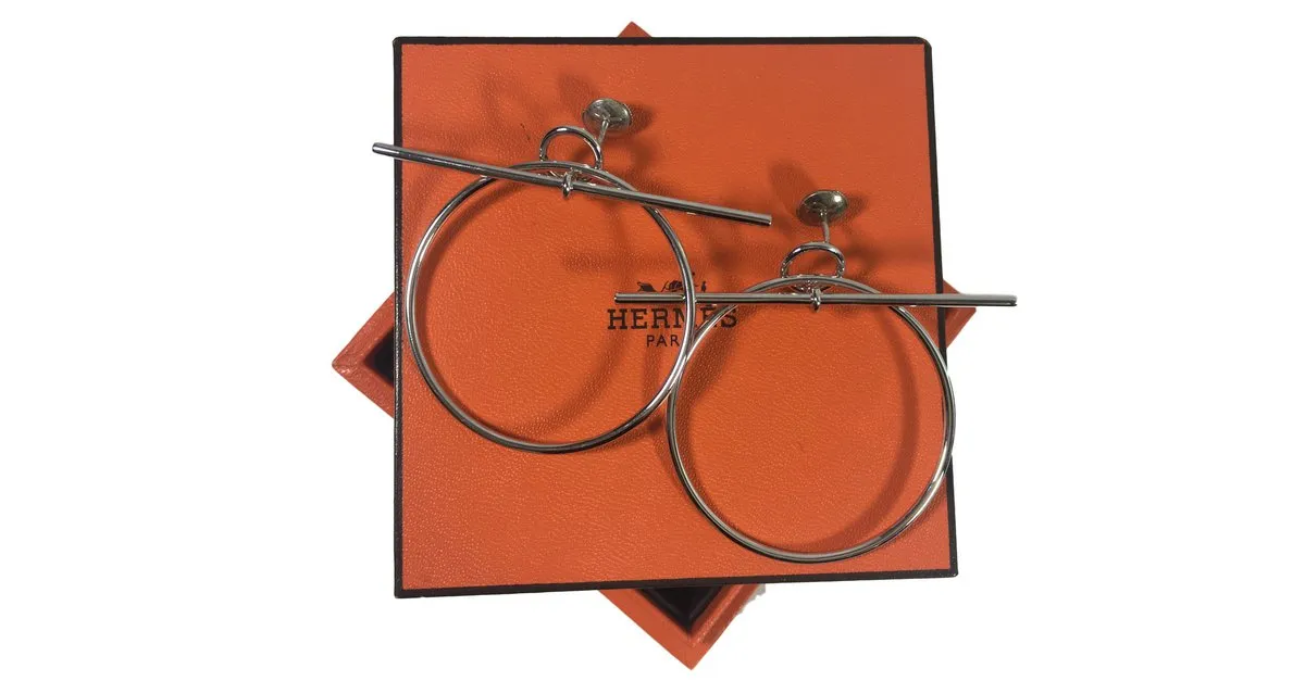 Hermès Pendientes de lazo Plata 