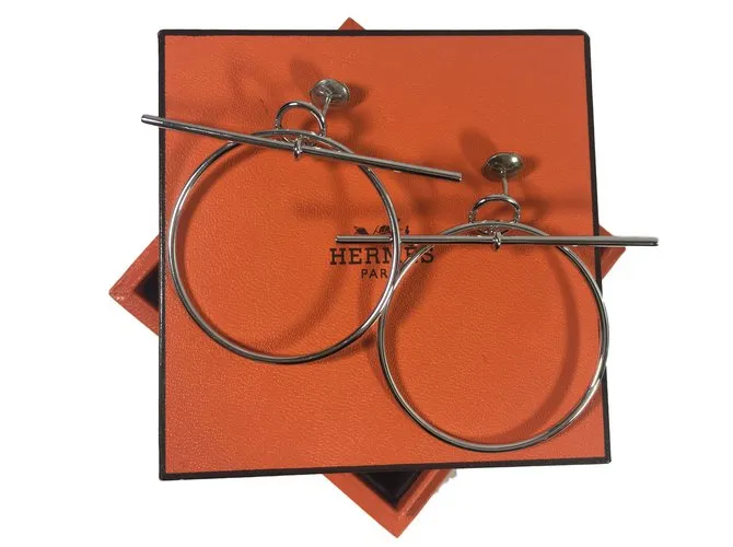 Hermès Pendientes de lazo Plata 