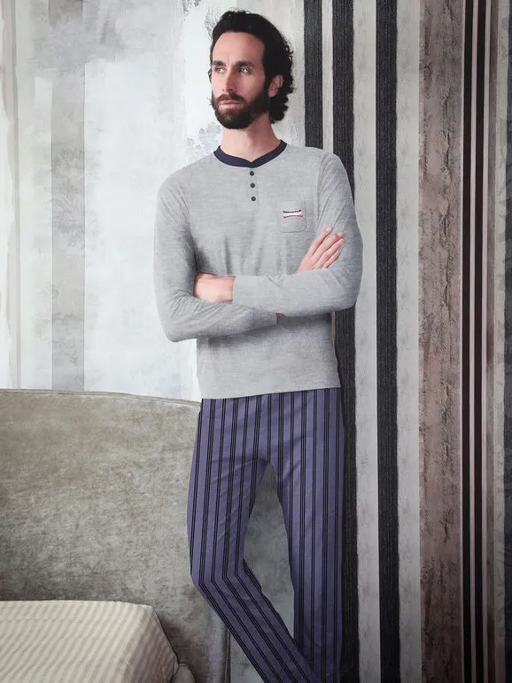 Lonsdale Pijama largo de hombre de algodón con pantalón de rayas