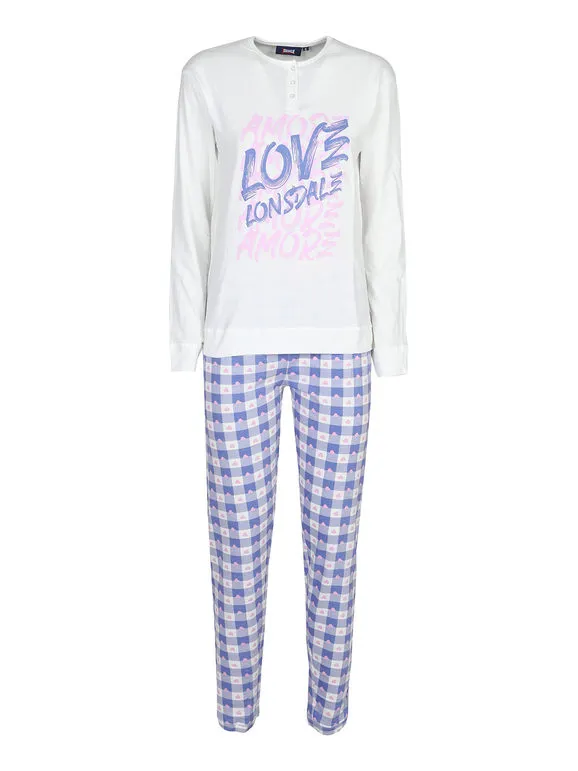 Lonsdale Pijama largo de mujer de algodón con pantalón de cuadros