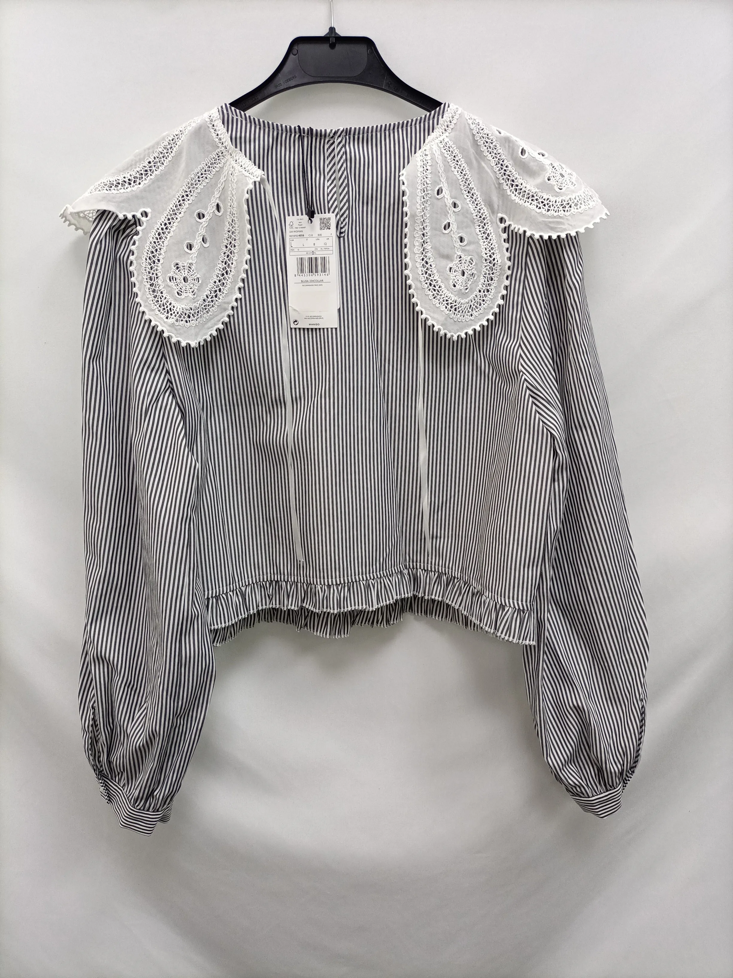 MANGO.Blusa rayas cuello T.L