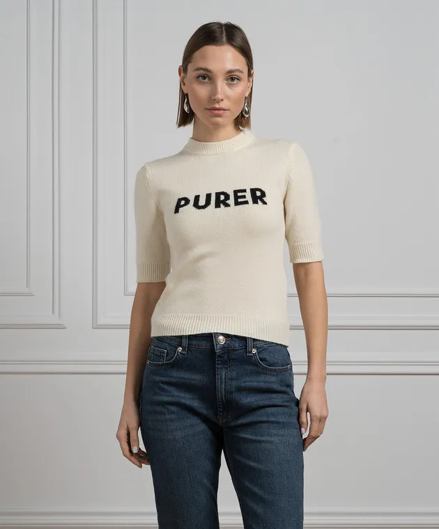 MAX MARA SPORTMAX UNISONO BEIGE TSHIRT MADE OF WOOL AND CASHMERE WITH A PATTERN