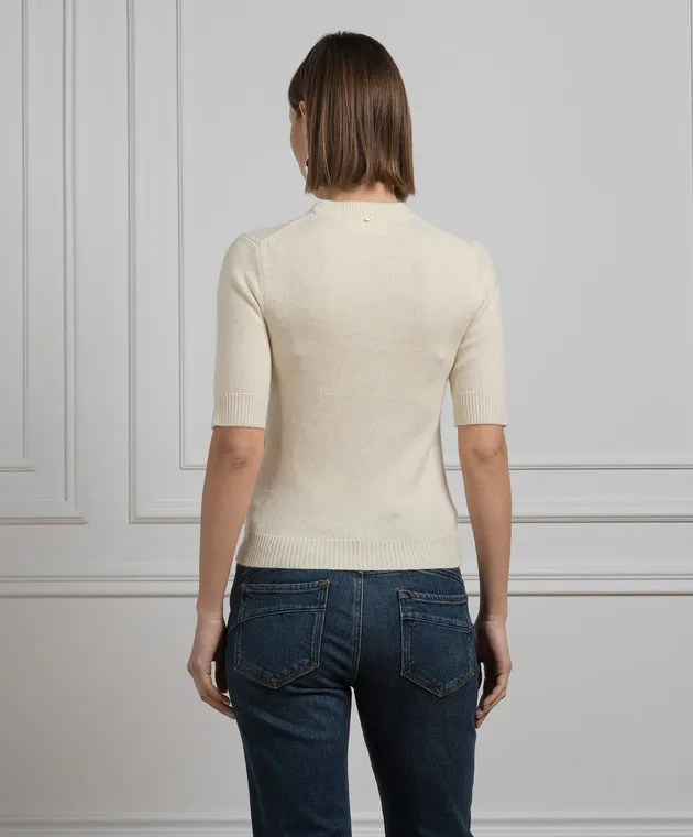 MAX MARA SPORTMAX UNISONO BEIGE TSHIRT MADE OF WOOL AND CASHMERE WITH A PATTERN