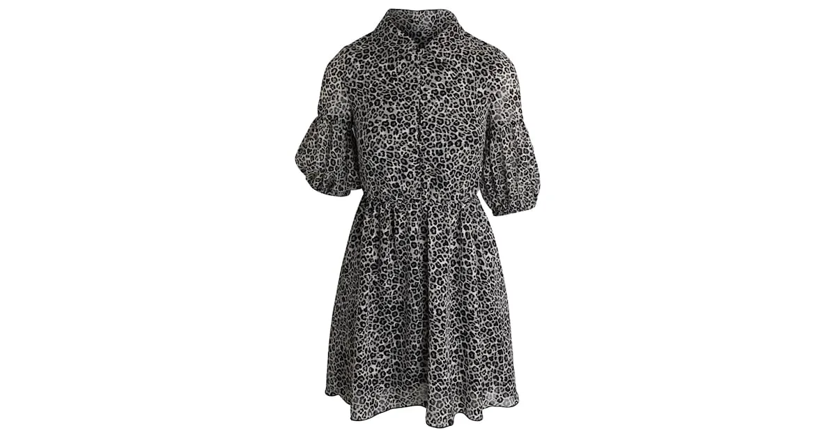 Minivestido Pinko con mangas abullonadas en poliéster con estampado animal 