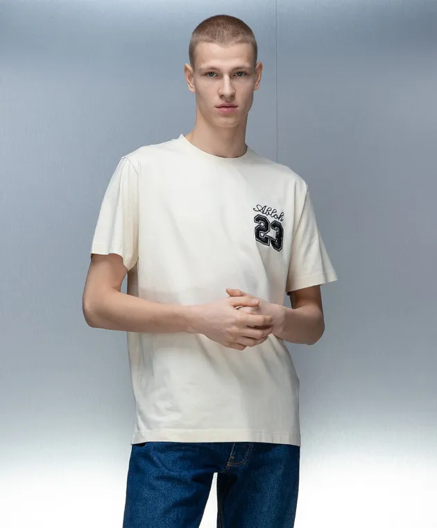 OFFWHITE BEIGE TSHIRT WITH 23 LOGO EMBROIDERY