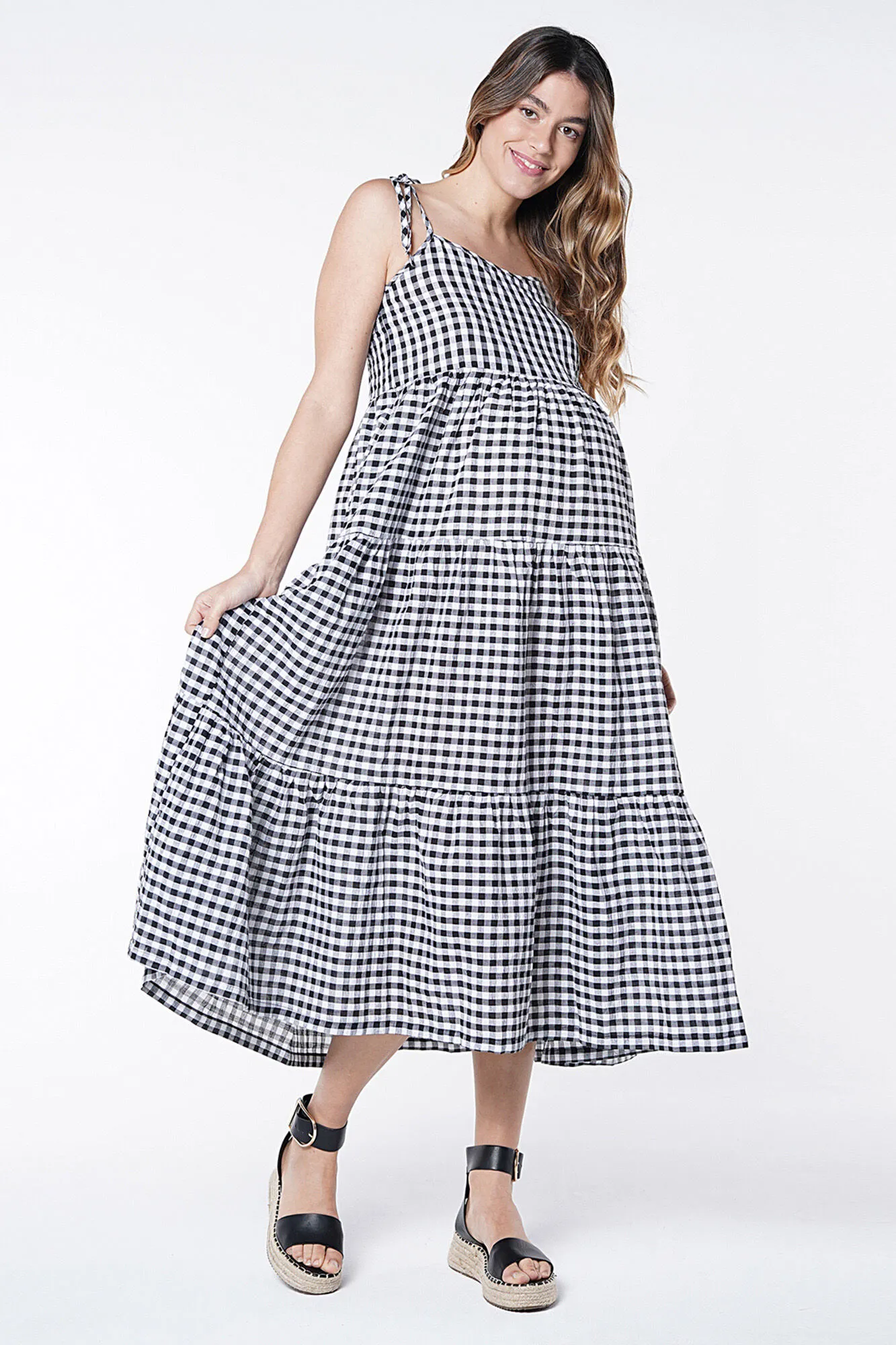 Ohma! Vestido maternity largo vichy