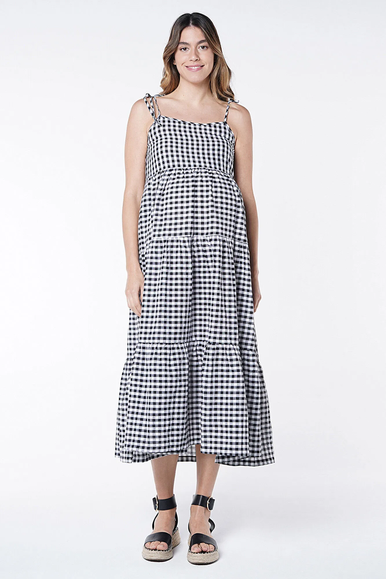Ohma! Vestido maternity largo vichy