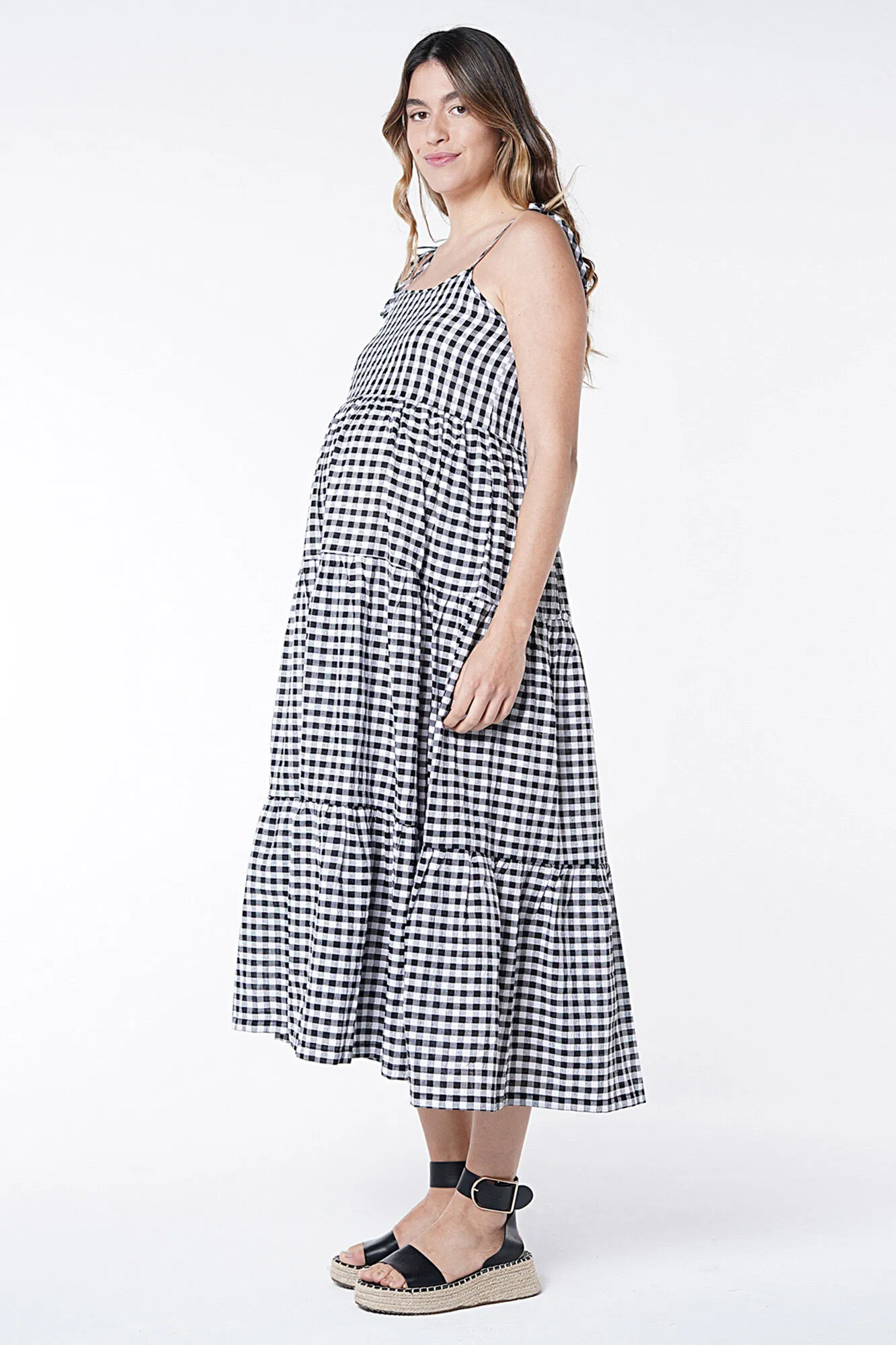 Ohma! Vestido maternity largo vichy
