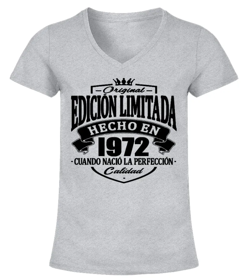 Original edición limitada hecho en 1972, cuando nació la perfección calidad Camiseta cuello pico Mujer