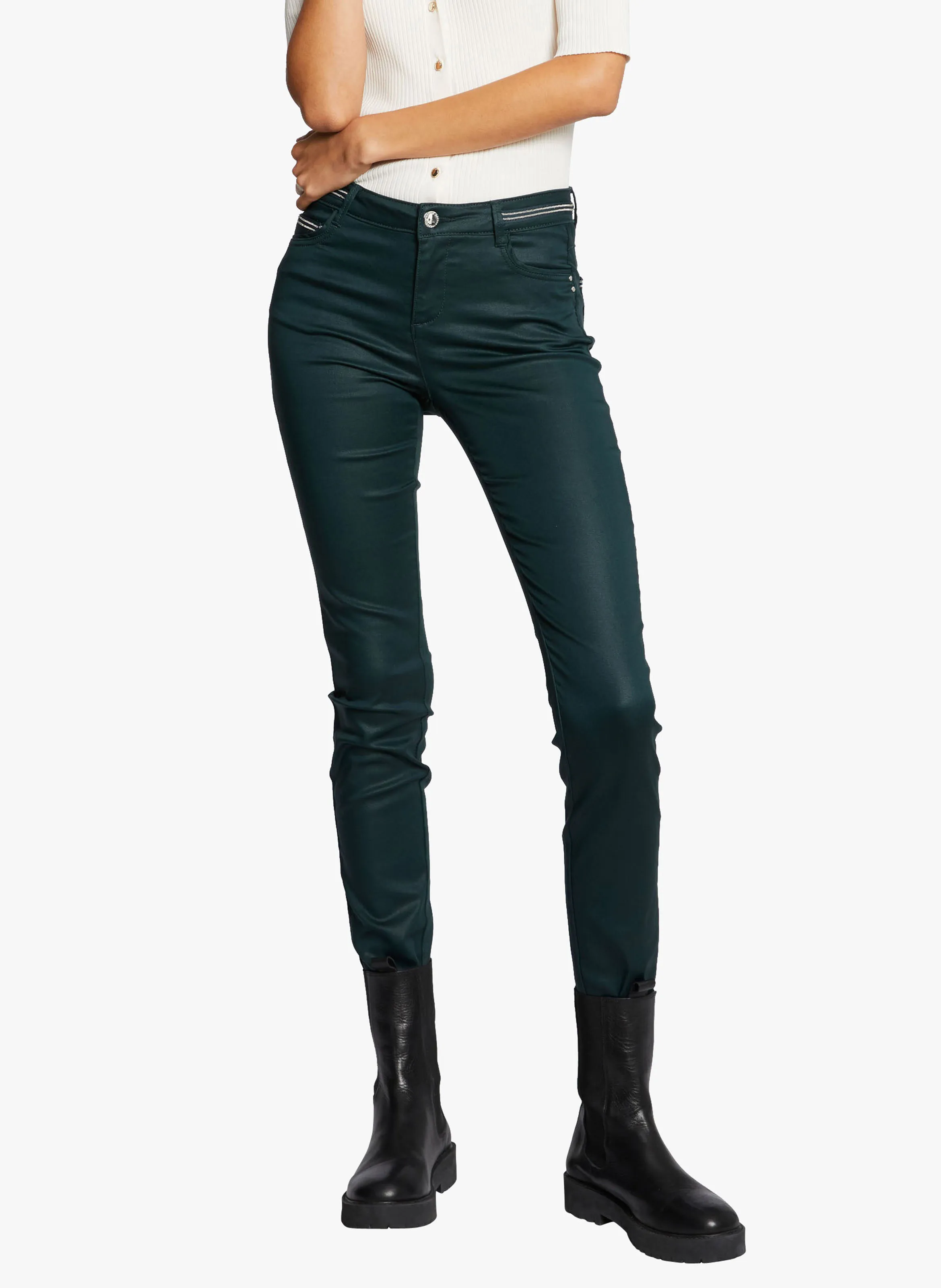 PALONA  PANTALóN SLIM ENCERADO EN CAQUI