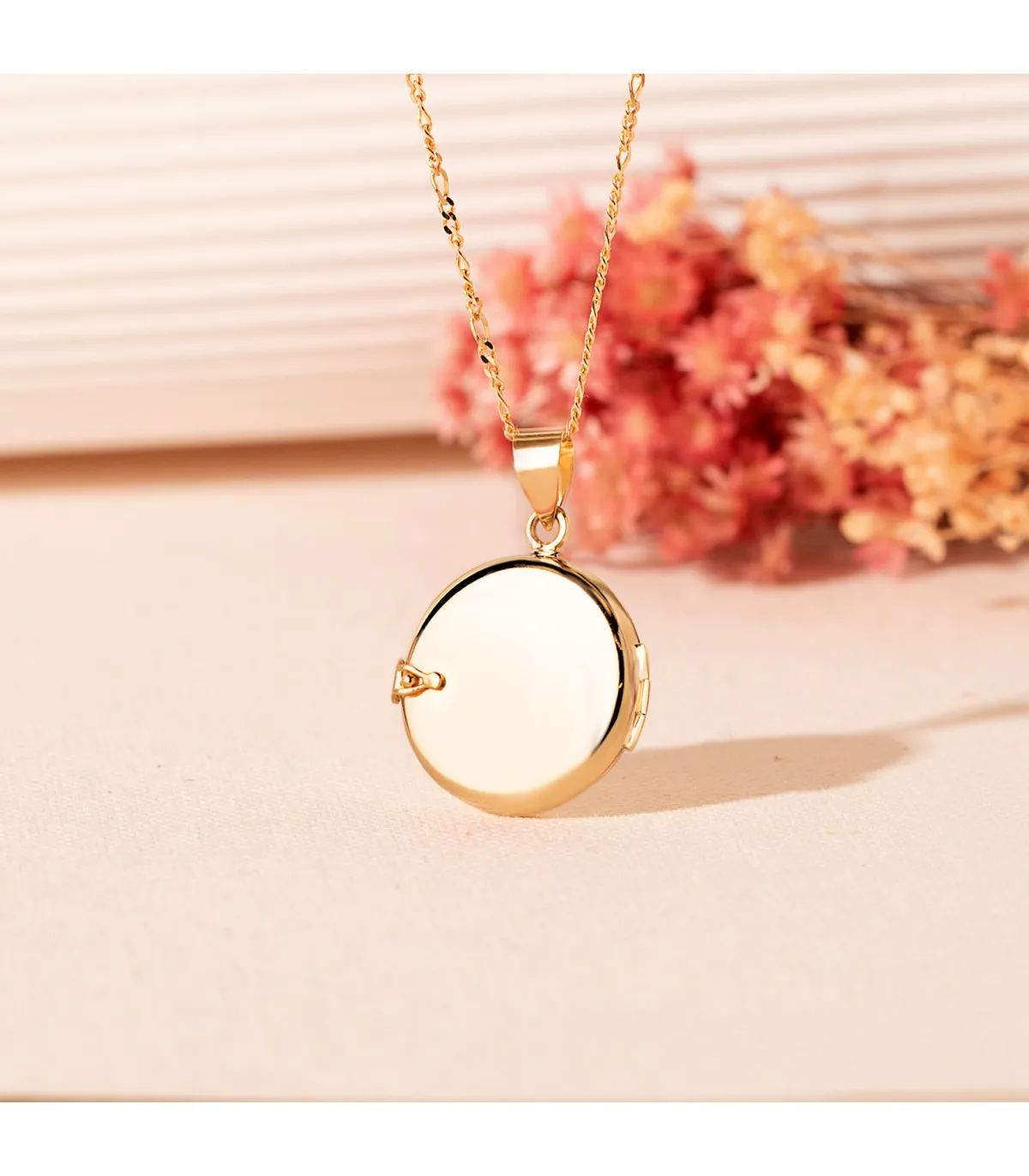 Pendentif Porte Photo Rond Lisse Or 18 K 21MM