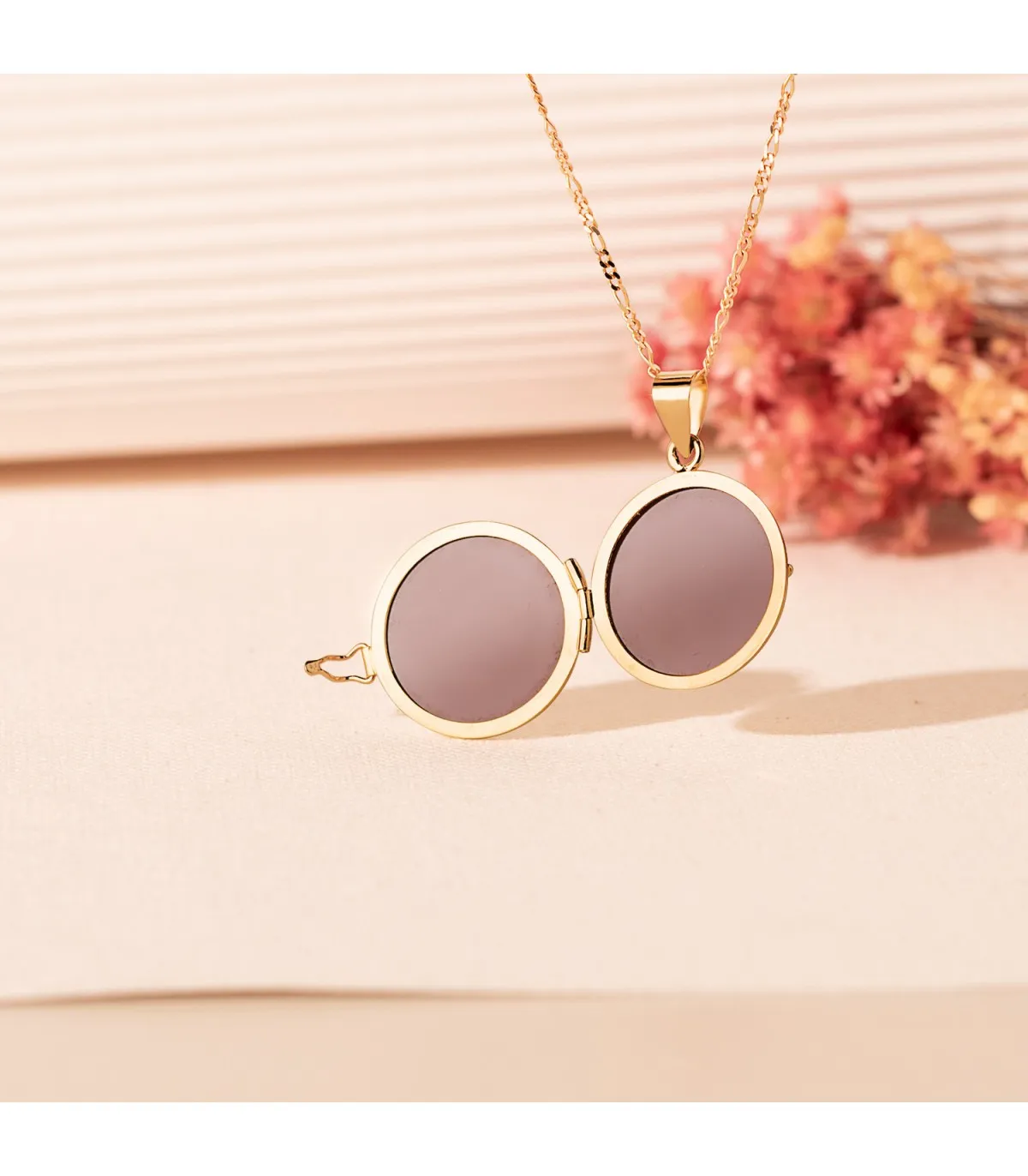 Pendentif Porte Photo Rond Lisse Or 18 K 21MM