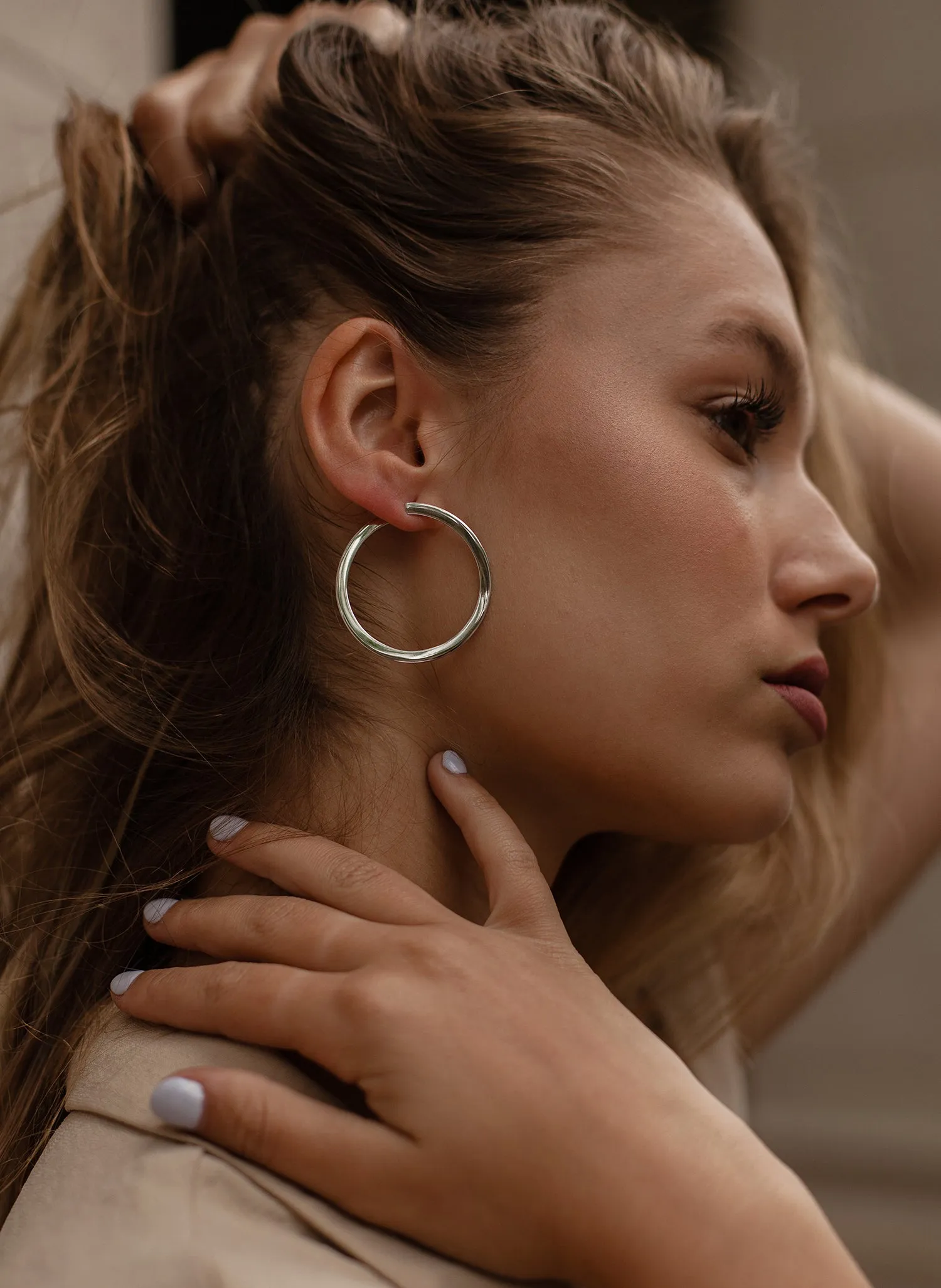 Pendientes aro plata lista diseo plano y lateral