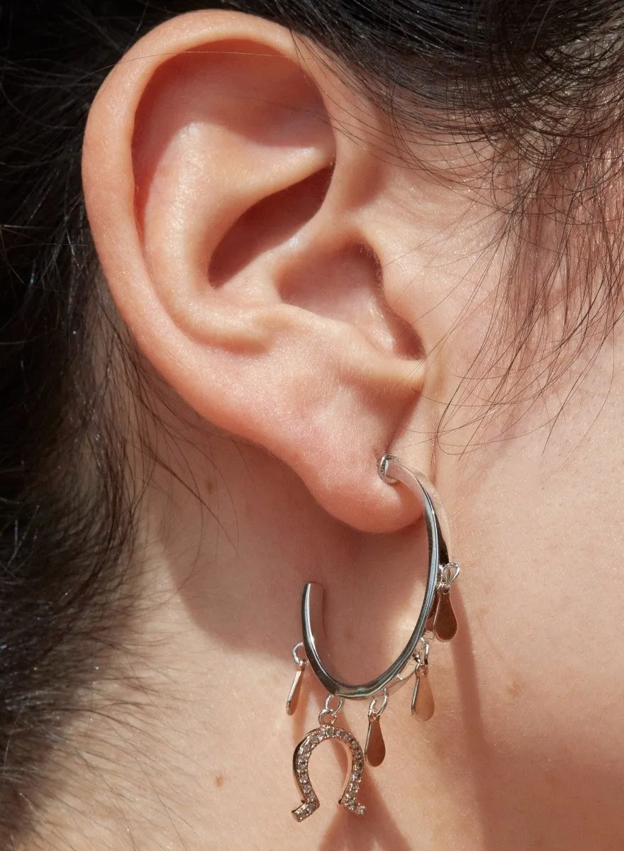 Pendientes aros con colgantes plata con motivo herradura de circonitas