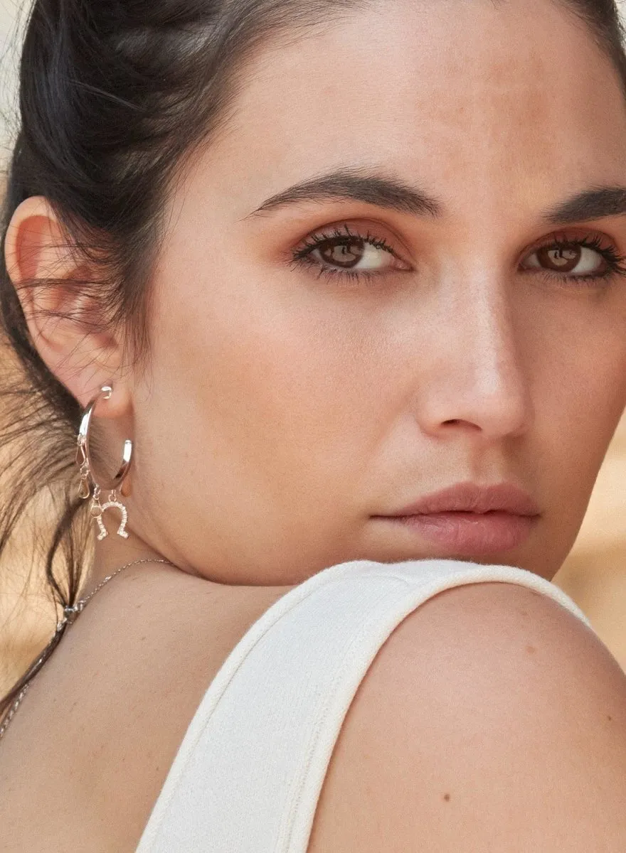 Pendientes aros con colgantes plata con motivo herradura de circonitas