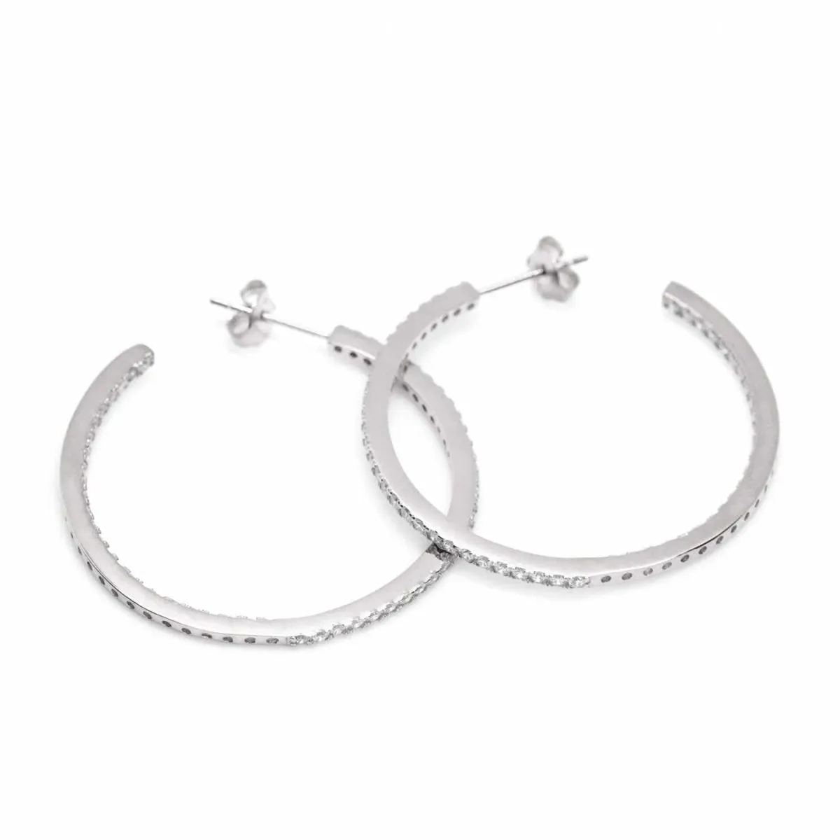 Pendientes aros grandes doble raíl de circonitas y diseo cuadrado