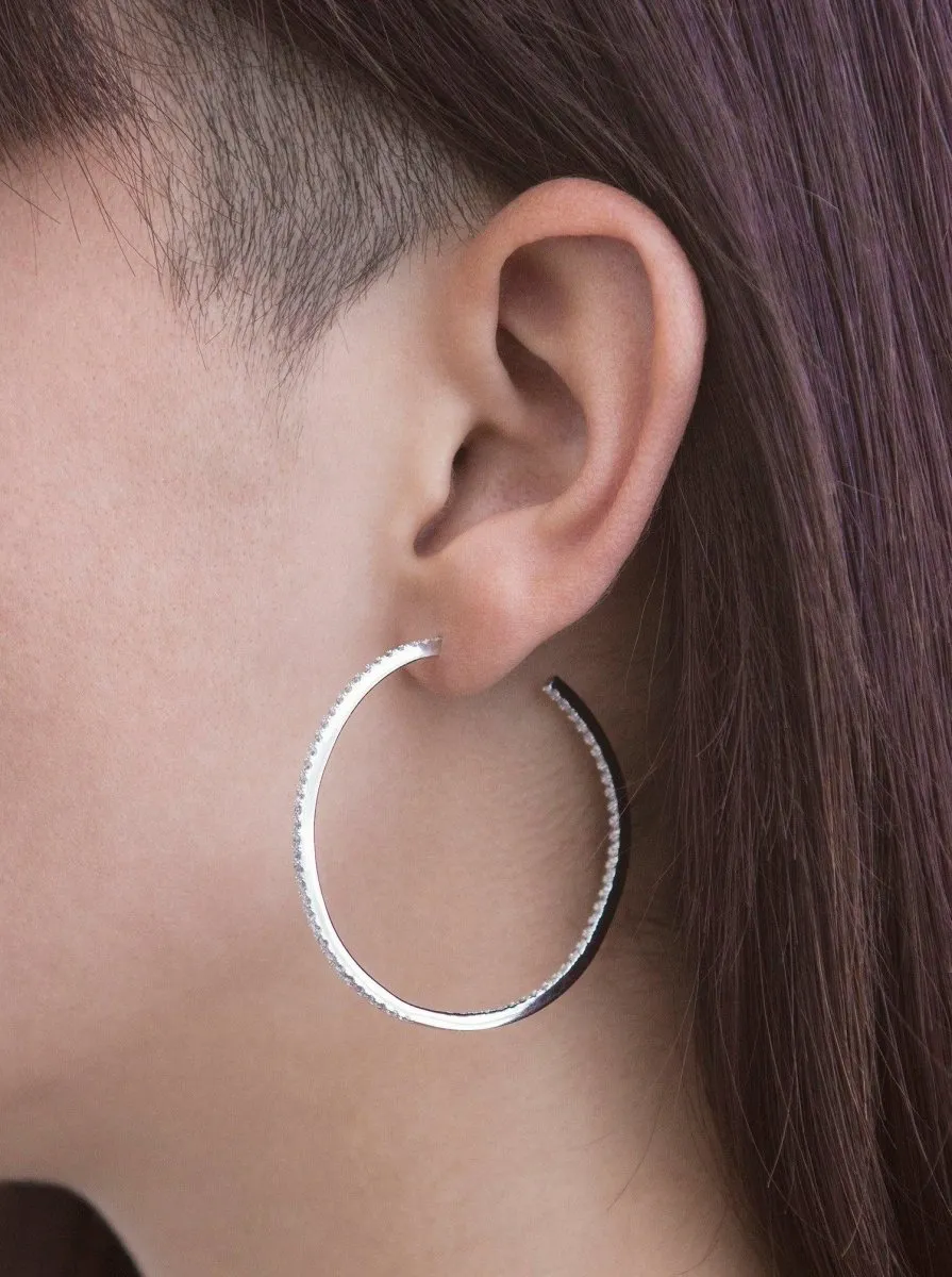 Pendientes aros grandes doble raíl de circonitas y diseo cuadrado