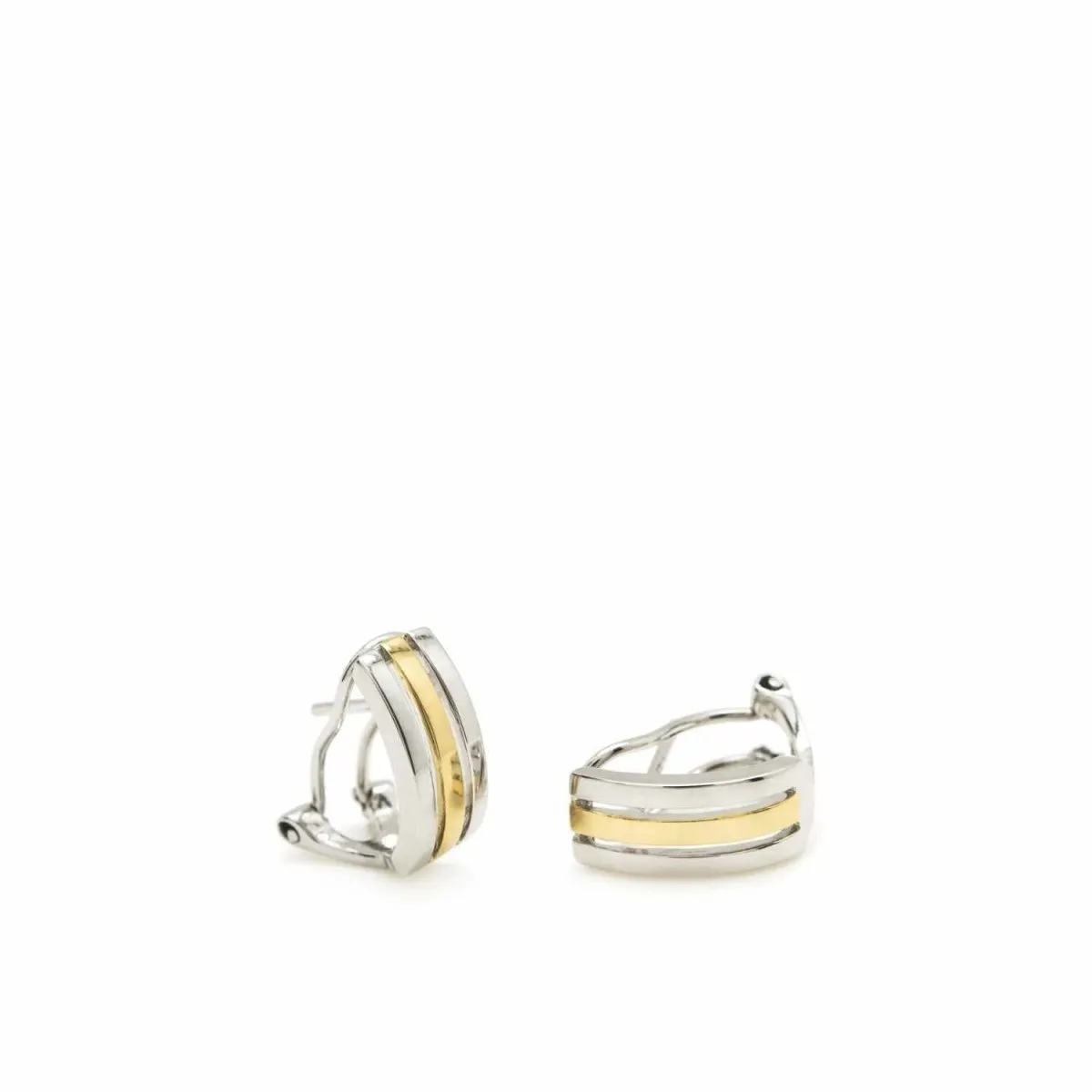 Pendientes cierre omega diseo lineal de plata bicolor