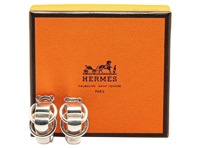 Pendientes de clip de plata esterlina Deux Anneau de Hermès 