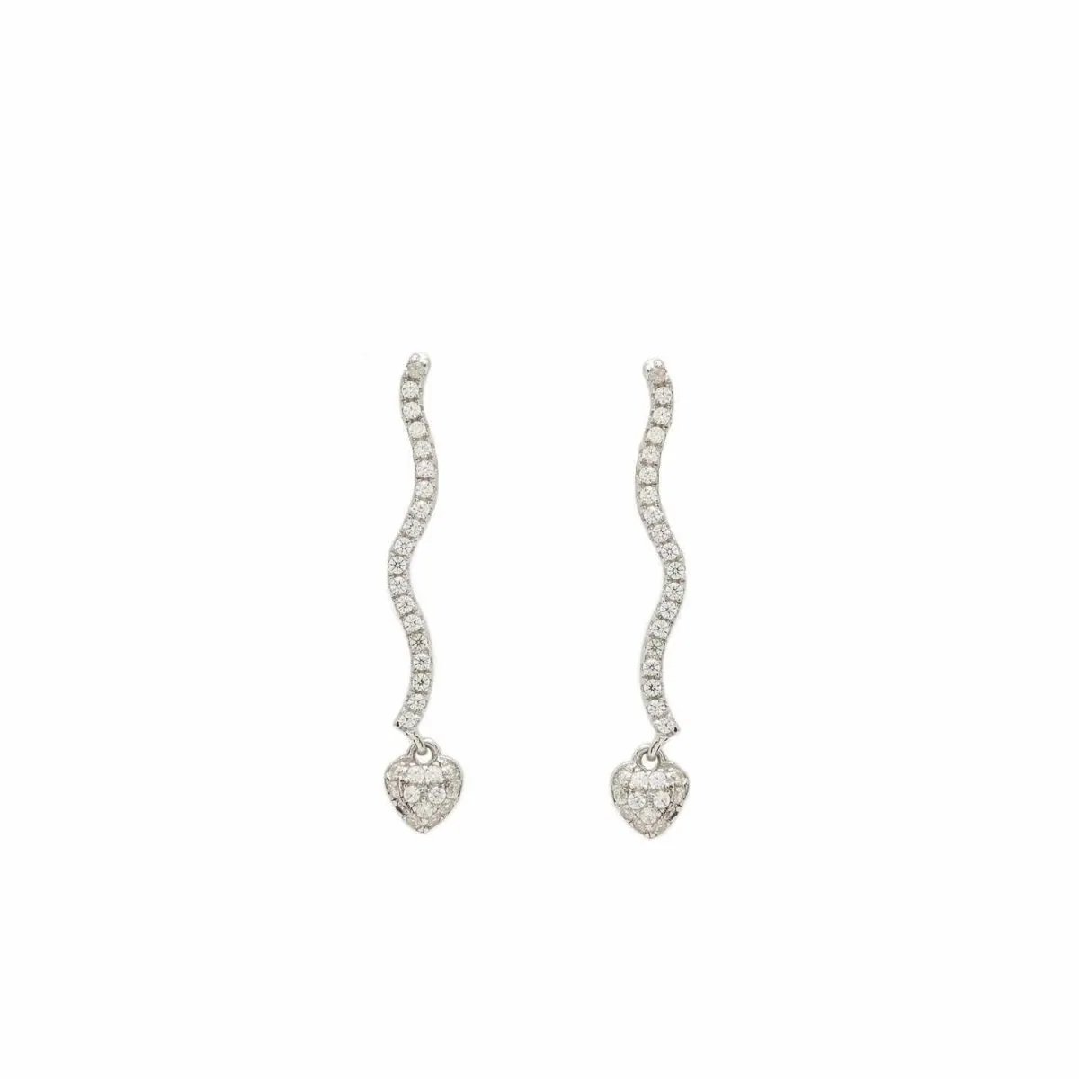 Pendientes largos de plata con zigzag de corazón