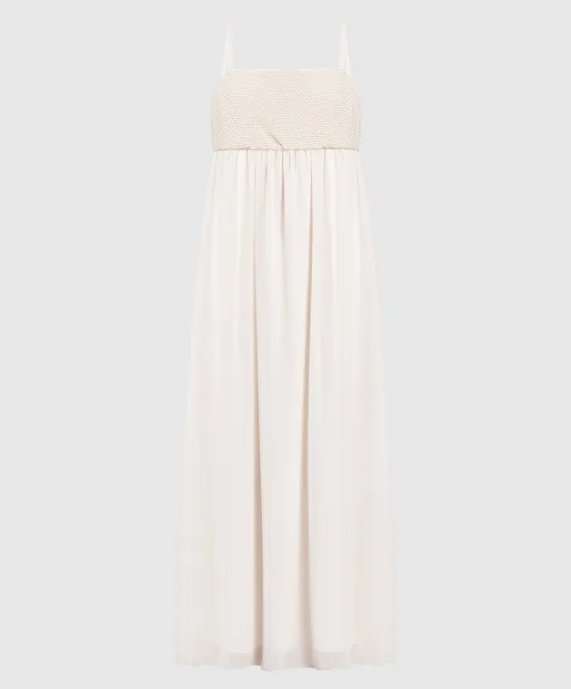 Peserico Beige maxi dress with monil chain