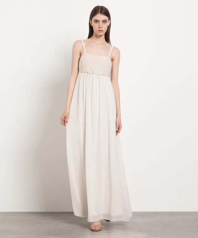 Peserico Beige maxi dress with monil chain
