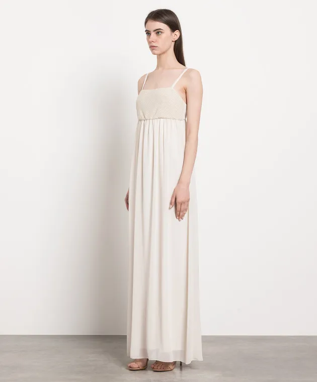 Peserico Beige maxi dress with monil chain