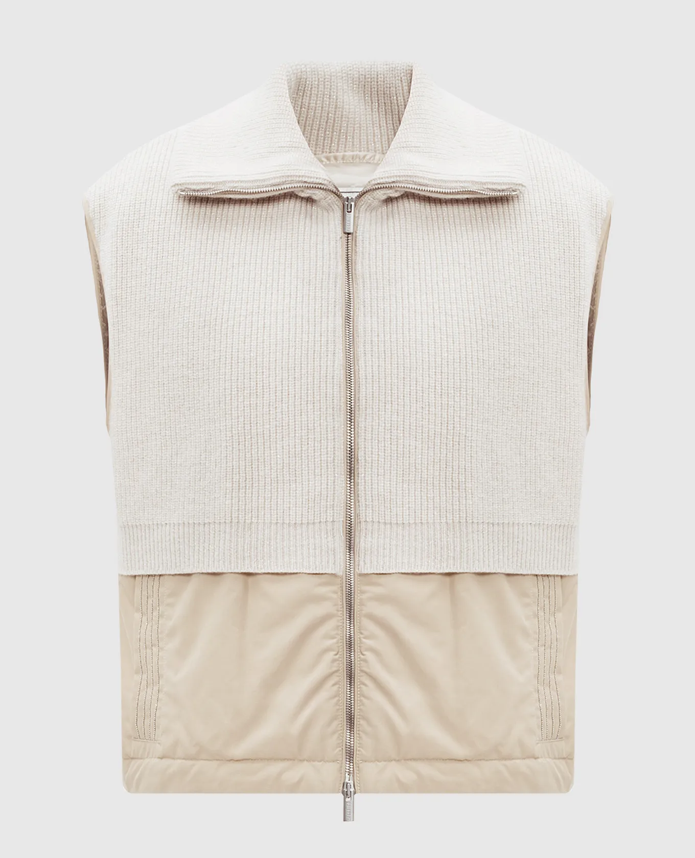 Peserico Beige waistcoat with lurex and monil chain