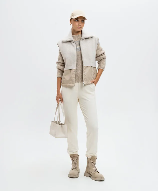 Peserico Beige waistcoat with lurex and monil chain