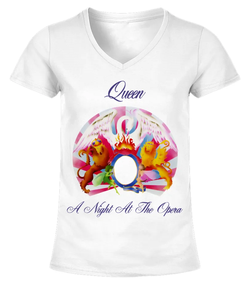 PGSRWT. QUEEN, 'A NIGHT AT THE OPERA' (1975) CAMISETA CUELLO PICO MUJER