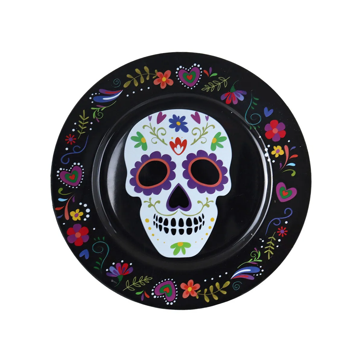 Plato con Diseo de Calavera de Azúcar color Negro