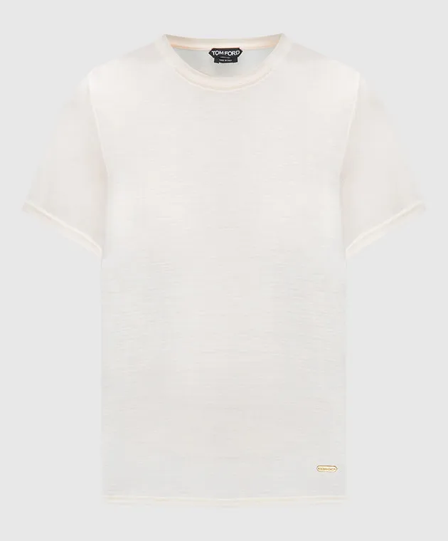 TOM FORD BEIGE SILK TSHIRT WITH LOGO