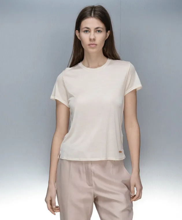 TOM FORD BEIGE SILK TSHIRT WITH LOGO